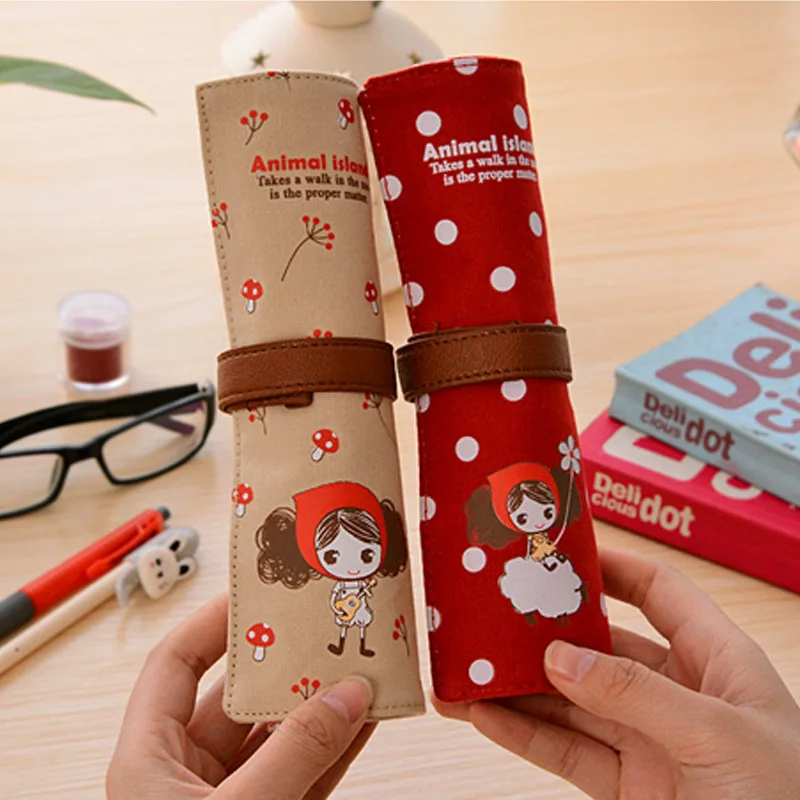 

Korean creative roller shutter pencil case cute students canvas unisex pen case stationery box holiday gift cute school supplies