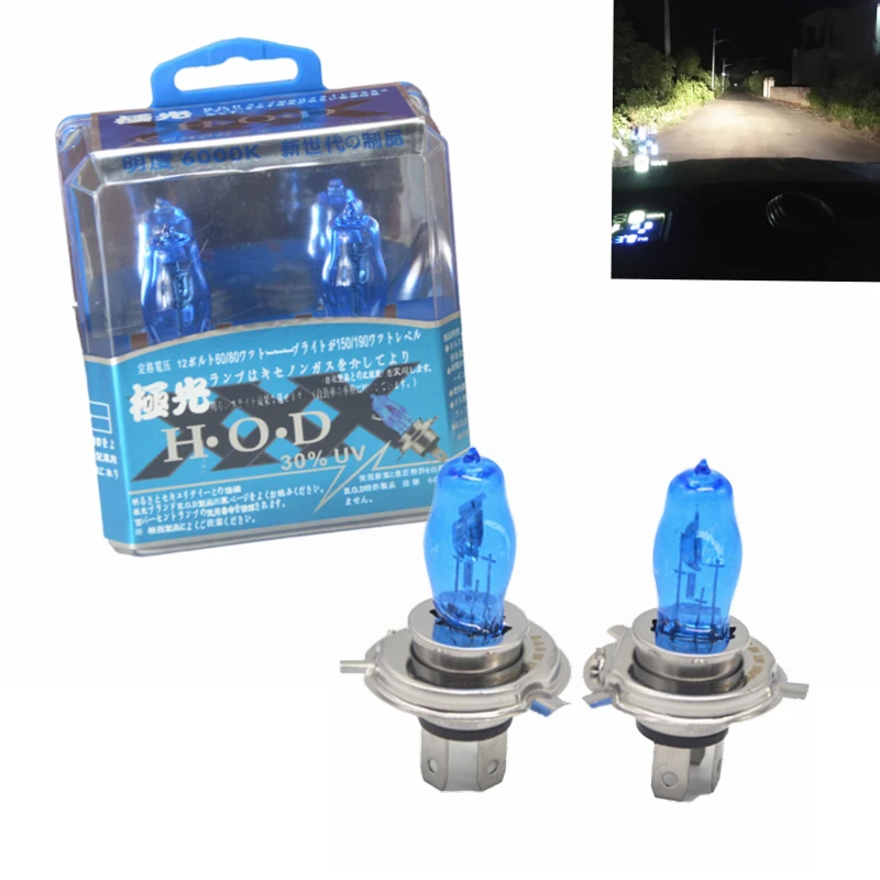 

2 Pcs DC 12V H4 100W 6000K White Light Super Bright Car HOD Halogen Bulbs Auto Front Headlight Lamp External Lights for Cars