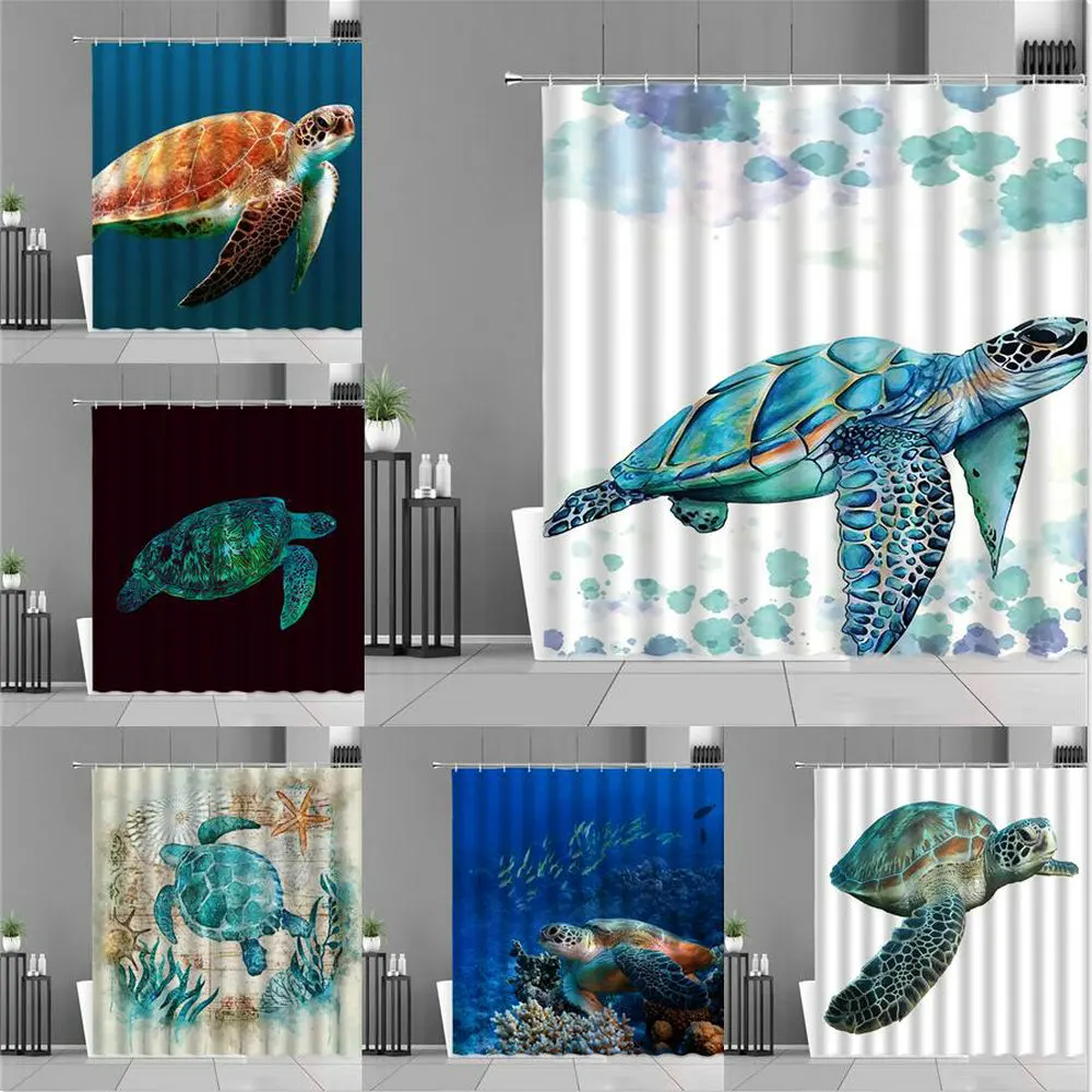 

Ocean Animal Sea Turtle Pattern Shower Curtain Underwater World Seas Scenery Bathroom Decor Curtains Waterproof Polyester Fabric