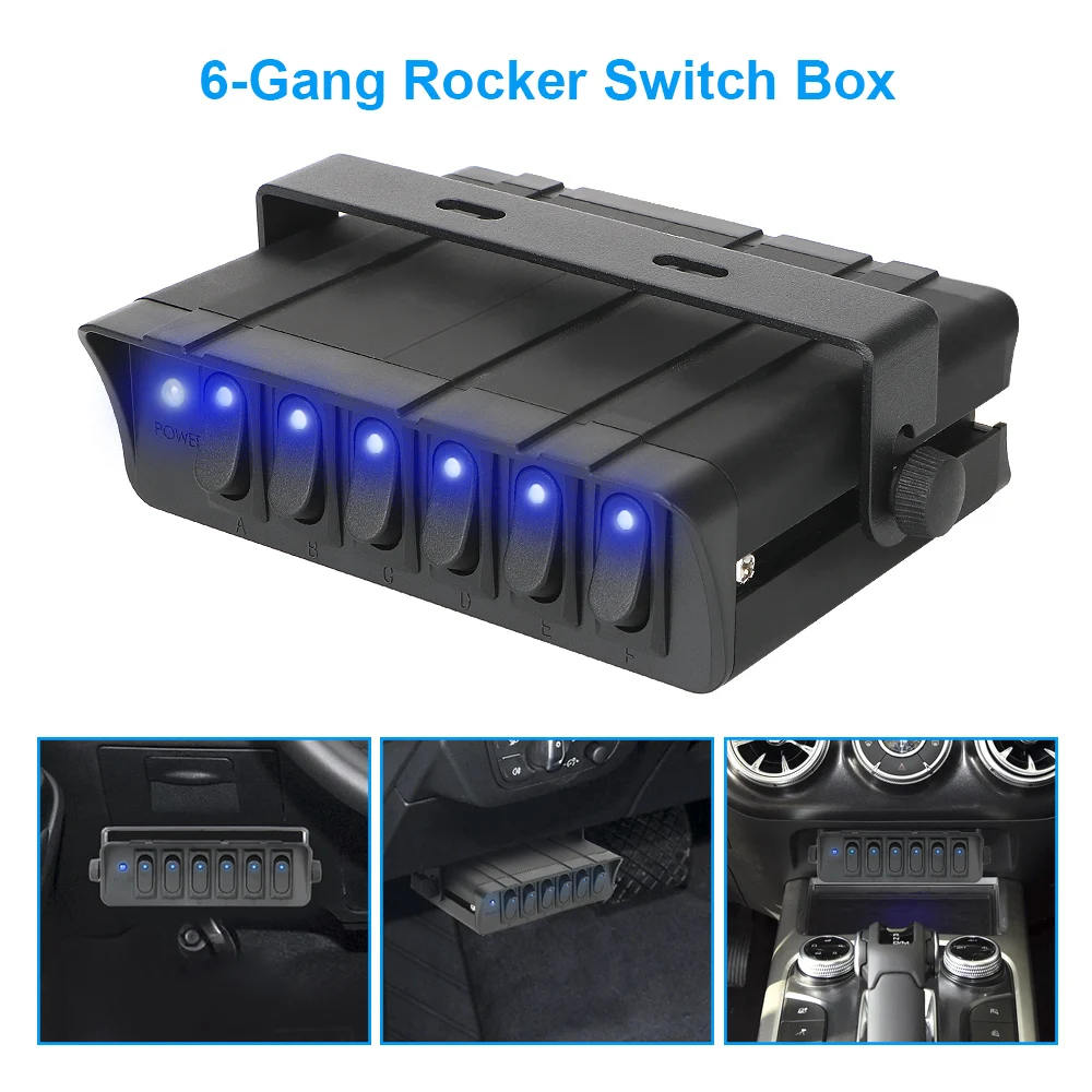 

For Truck JEEP Offroad RV 6 Gang Toggle Controller Panel Aluminum 12V Switch Box Rocker with LED Light Indicator