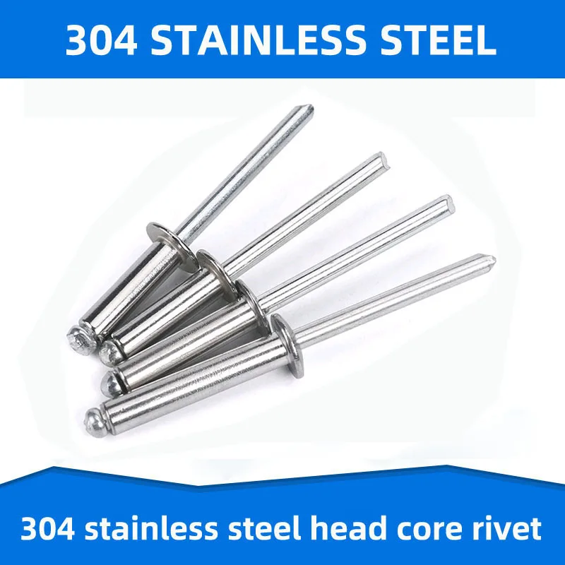 

304 Stainless Steel Core Pulling Rivet Blind Rivets Riveting Fastener Steel Head Iron Core Anti Corrosion Oxidation M3.2 M4