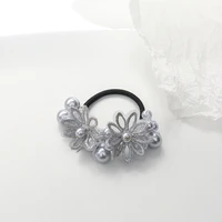 Women Simulated-pearl Embroidery Flower Crocheted Elastic Hair Band Vintage Rope Band Ponytail Holder Hair Tie Hair Accessories