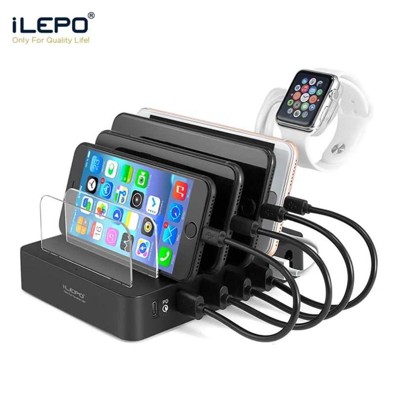 Зарядное устройство iLEPO с 5 портами USB и поддержкой быстрой зарядки PD3.0 60