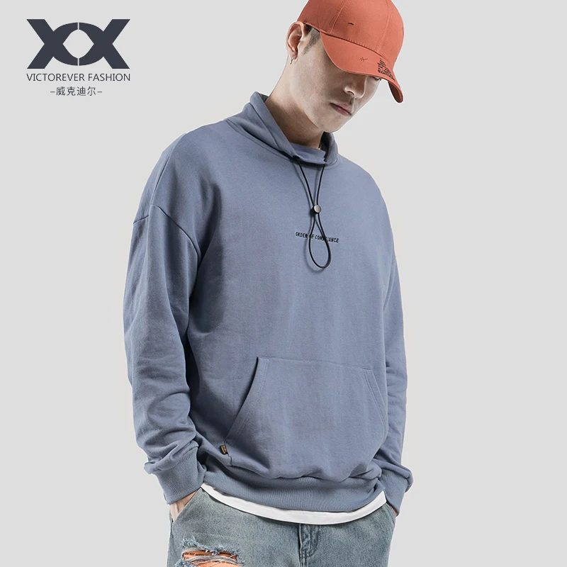 Осенний свитер с высоким воротником свободный мужской карманом кенгуру мужская