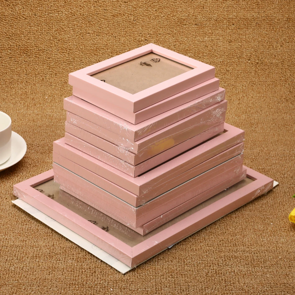 pink 12 шт./компл. настенные подвесные рамки для фотографий качество рамы для картин видов домашней декорации сладкий фографии с изображением деревянной рамки розового, белого и синего цвета - Цвет: pink