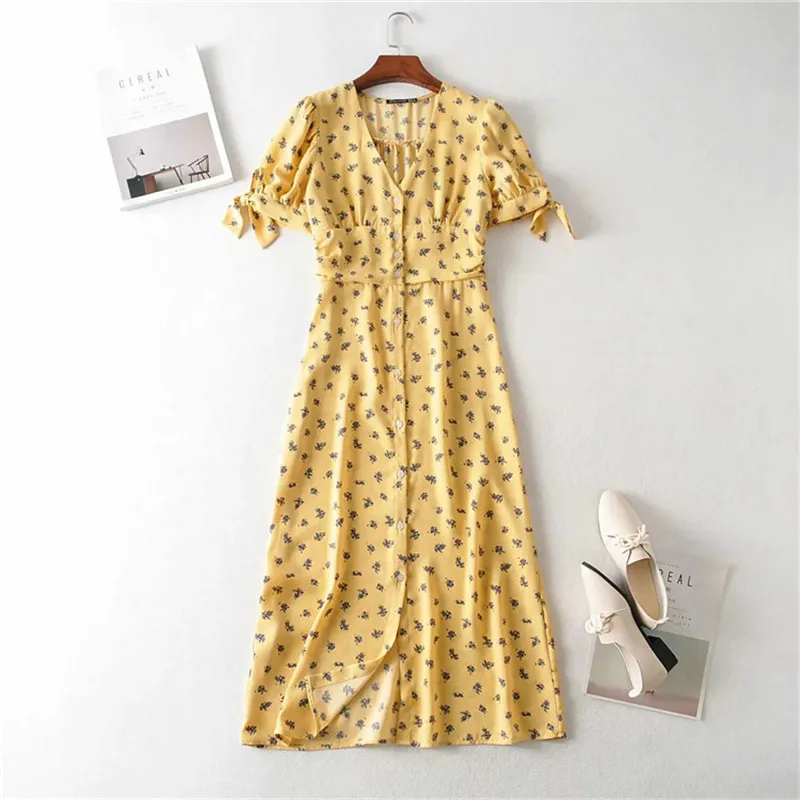 Платье женское длинное с V-образным вырезом цветочным принтом | Женская одежда