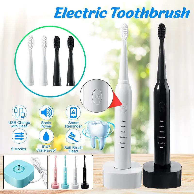 

Ultrasonic Sonic Electric Toothbrush Sonic 5 Files Adult Household Soft Bristle USB Rechargeable Waterproof Couples Toothbrush