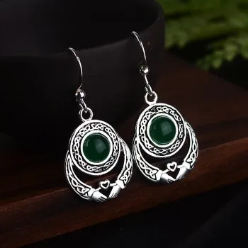 

Retro Celtic Clada Holding Heart Moonstone Earrings European and American Earrings Earrings E424