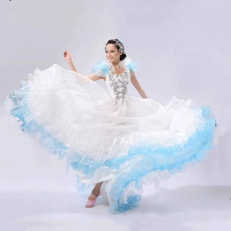 

540 Stage performance Spanish Bullfight Belly Dance Dress for Women Long robe Flamenco fille Red falda Flamenco Dresses