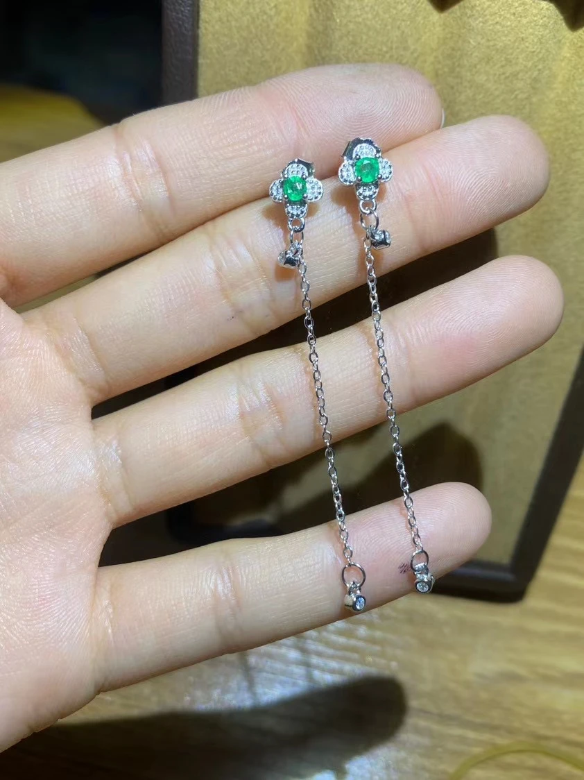 Женские серьги-капельки из серебра 925 пробы с изумрудами | Украшения и аксессуары