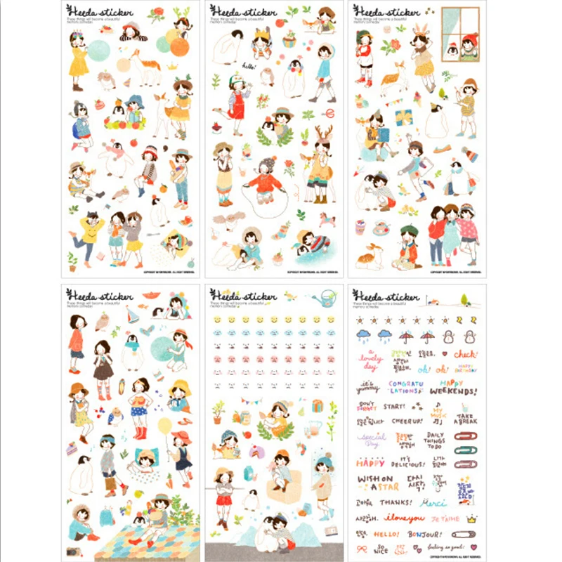

6sheets/lot Lovely Girl Transparent Planner Calendar Book Cute Diary Sticker Scrapbook Decoration Vintage Paper Stickers Diary