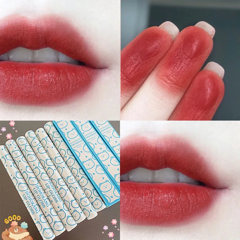 Жидкая помада с милым медведем глянцевая матовая бархатная губная не