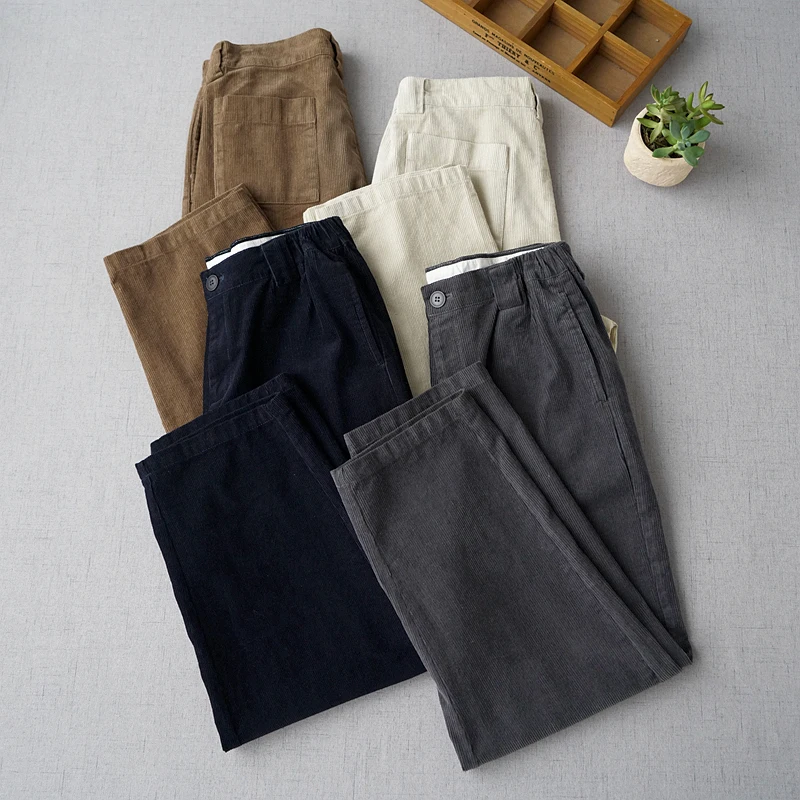 

Autumn Winter Women All-match Loose Plus Size Comfortable Vintage Corduroy Cotton Trousers Elastic Waist Harem Pants