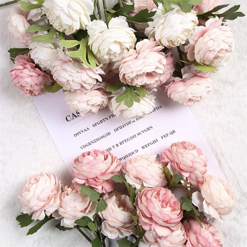 

29cm Silk Peony Artificial Flower Bouquet Home Decoration Table Wedding Party Scrapbooking Fake Plants Diy Rose Flowers