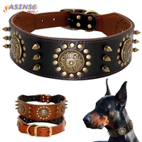 asinse leather large dog collar pitbull spiked studded collars for medium large big dogs genuine leather durable pet collar