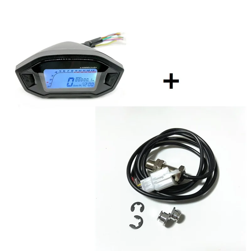 

Universal LCD Motorcycle Speedometer Gauge Odometer 5 Gear 7 Backlight 13000 RPM 199 KMH MPH Motorcycle Tachometer with Sensor