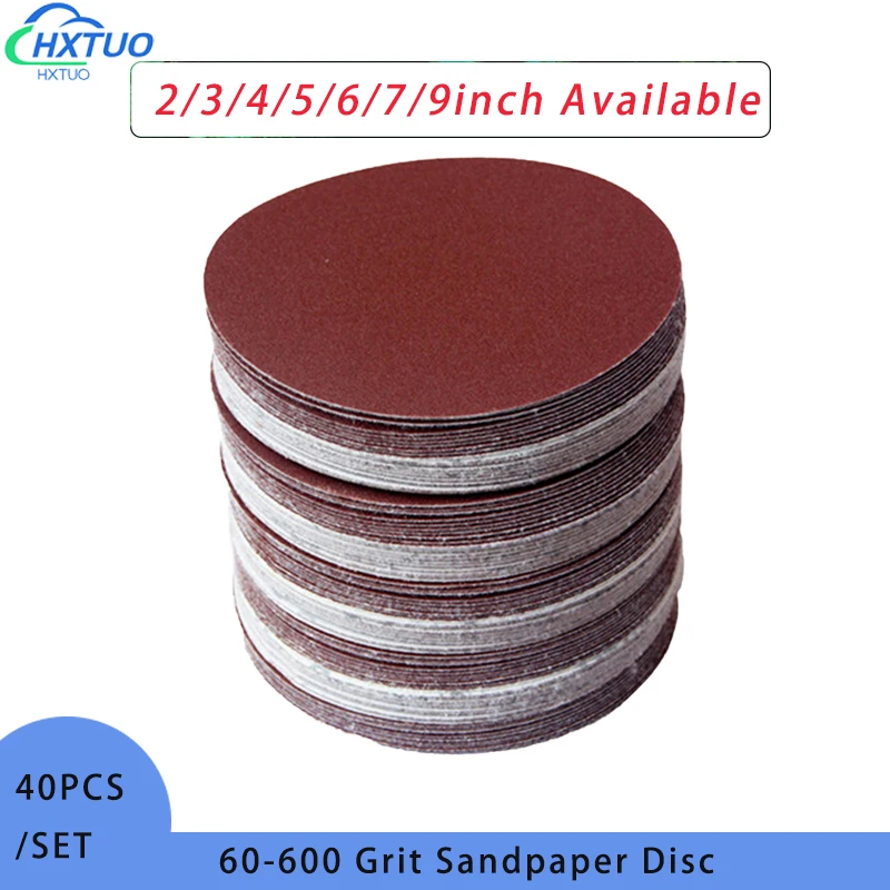 

40pcs/set Round Sandpaper Disk Sand Sheets Grit 40-600 for Hook and Loop Sanding Disc for Sander Grits Metal Polishing