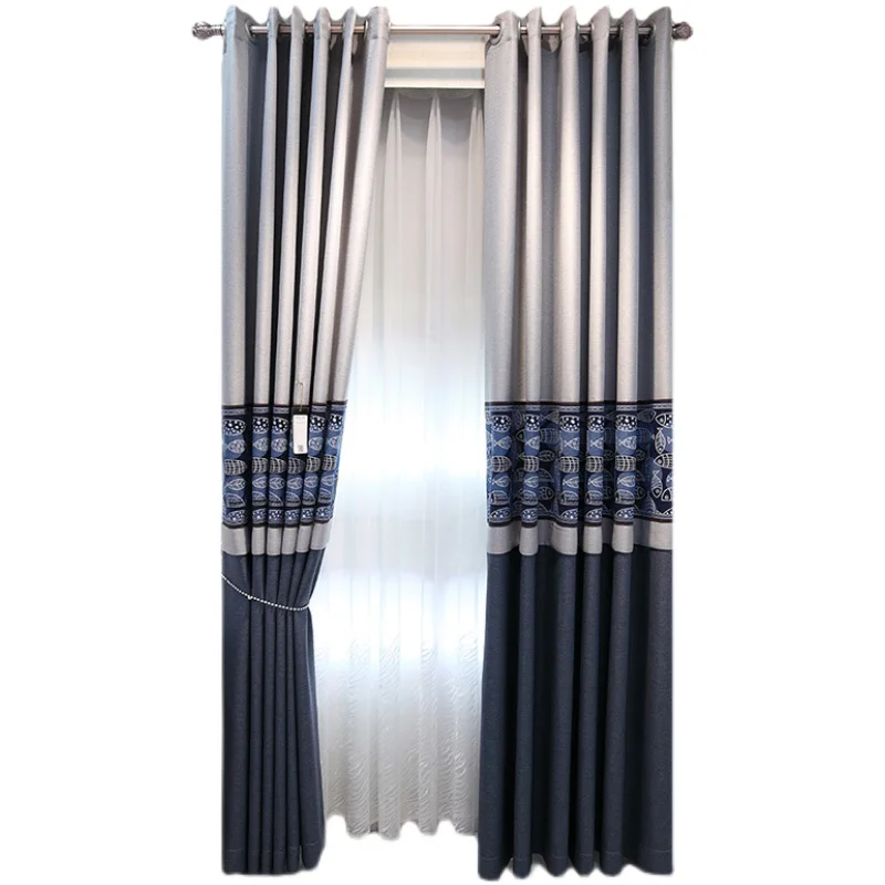 

Customized 2021 New Nordic Minimalist Modern New Chinese Splicing Curtains Living Room Bedroom Study Floor Shading Customization