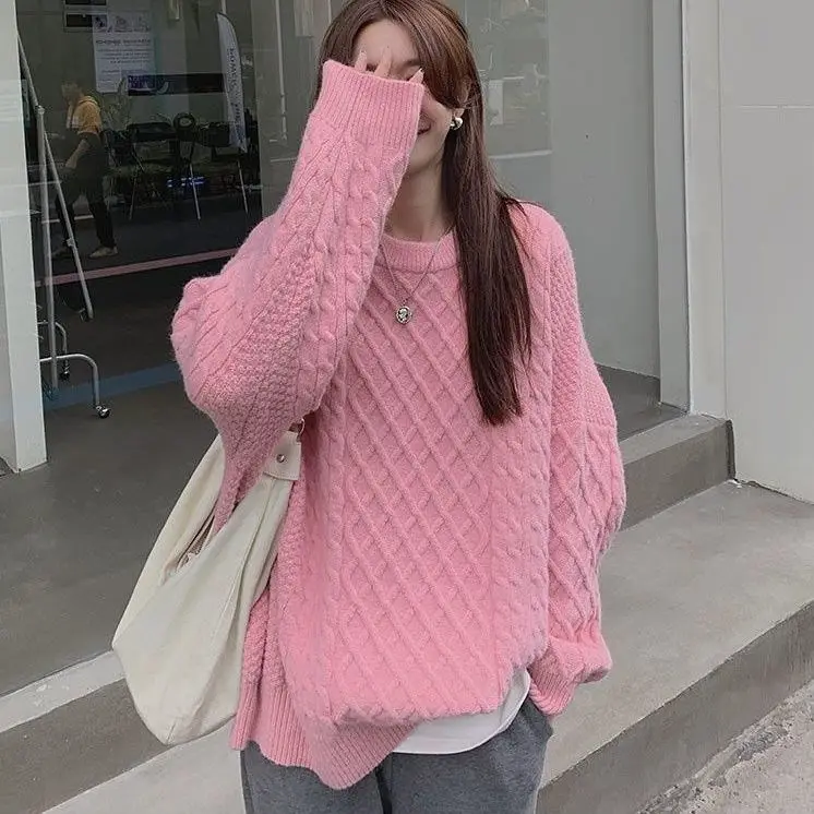 

2021 Korean Autumn Winter Sweater Blouse Women Loose Outer Wear Sweater Pullovers Casual Knitted Blouses Round Neck Pullover Top