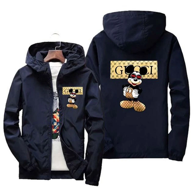

Мужская куртка на весну и осень, модный Приталенный топ с принтом Микки-Мауса, мужская повседневная бейсбольная куртка-пилот на молнии, мужс...