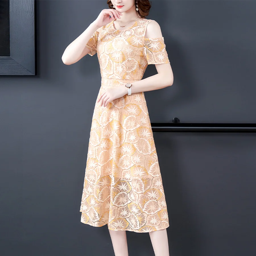 Винтажное однотонное кружевное сексуальное платье миди с цветочным принтом