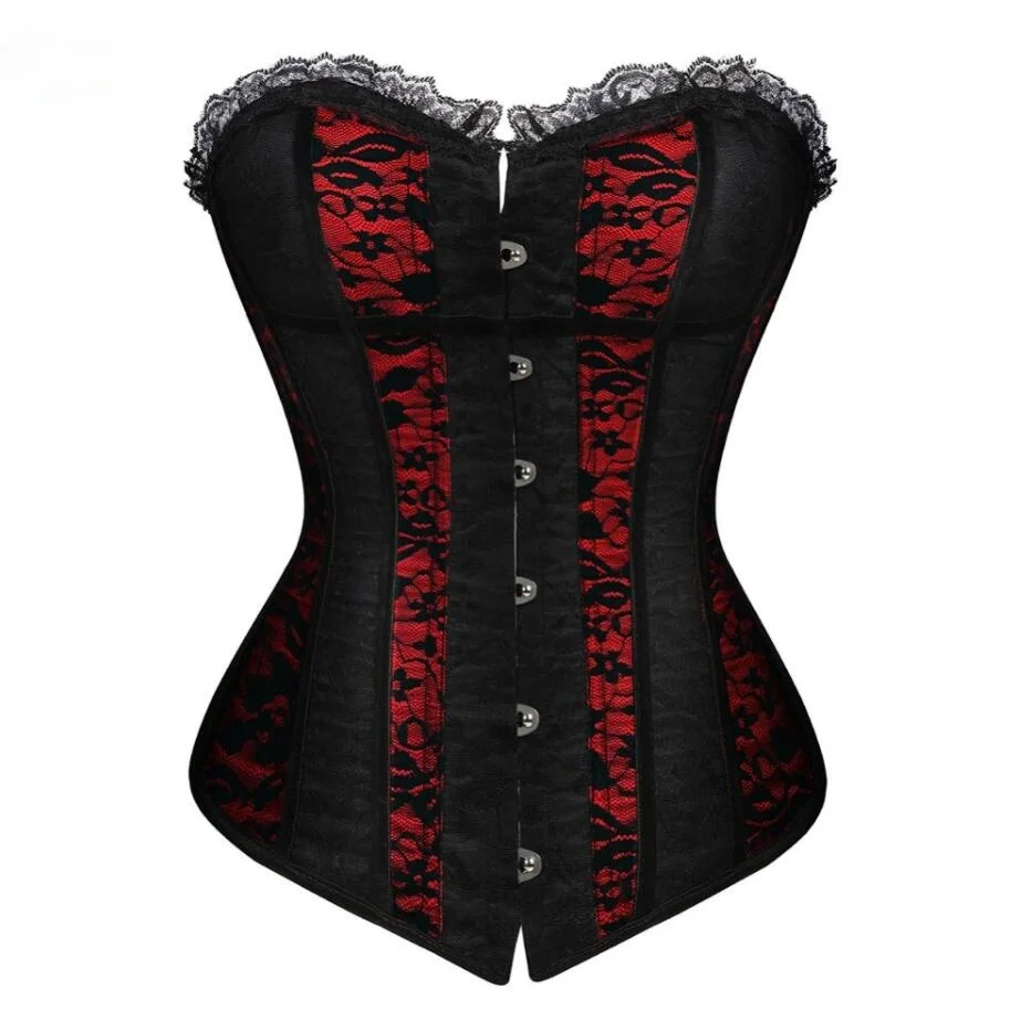 

Women Corsets Dress with Skirt Set Red and Black Corset Bustier Costume Halloween Lace Floral Corset Plus Size Vintage Style