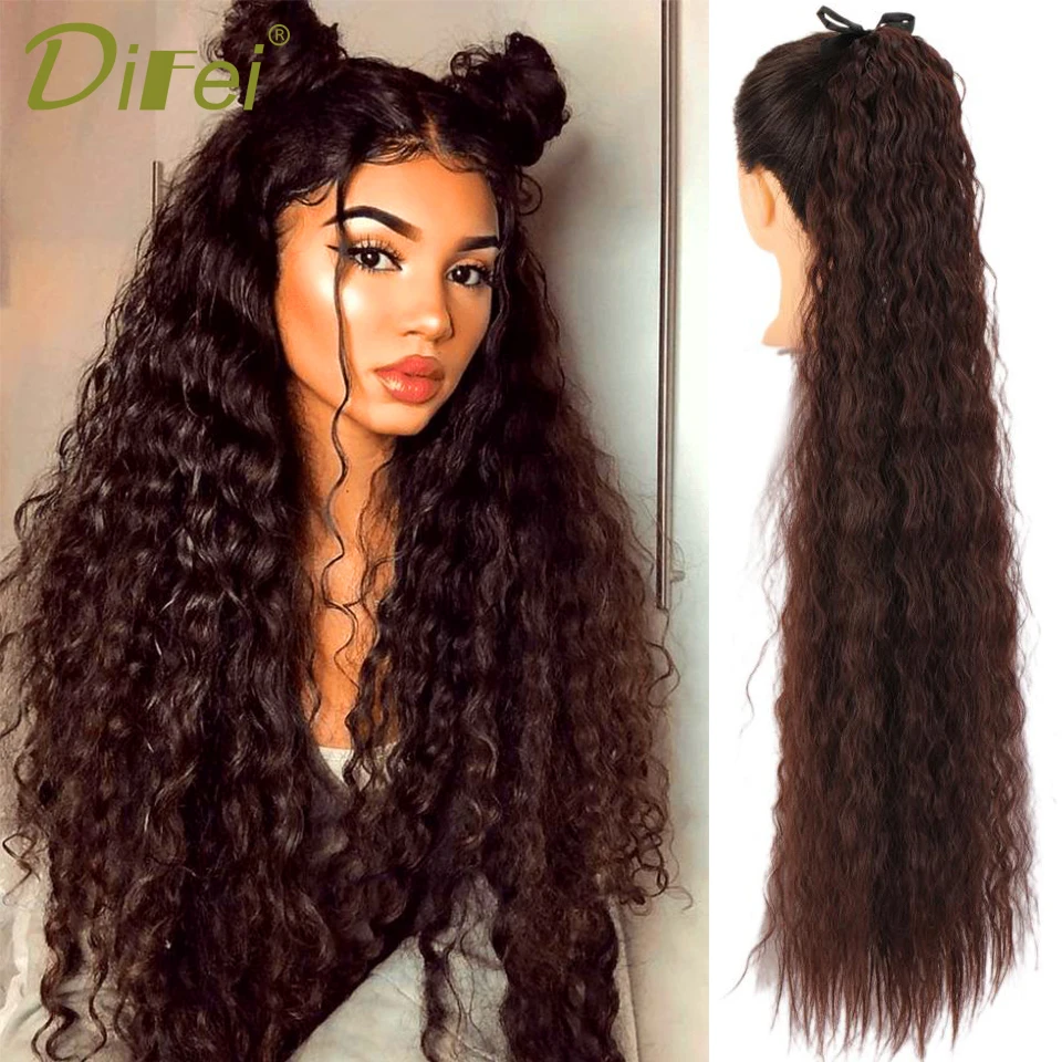 

DIFEI 32 Inche длинные кукурузные волны конский хвост на завязках удлинители волос для конского хвоста синтетический конский хвост шиньоны для ж...