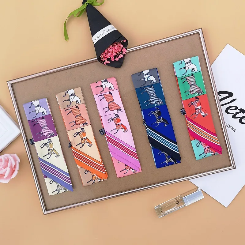 

Fashion Horse Printed Long Ribbon Headbands Silk Scarf Hairbands for Women Girls Bag Bandage Wrapped Ladies Hair Accessories