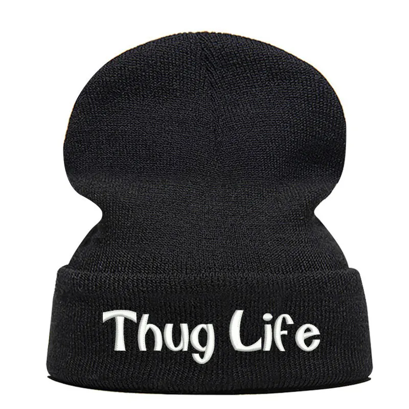 Beanie шляпа Skullie шапка, вязаная шапка-носок Зимняя Вышивка в стиле панк Для мужчин Для женщин подростков уличных танцев забавные Персонализированные-бандит жизни