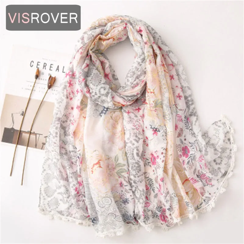 

VISROVER 2021 foil floral printing viscose summer scarf hemming edge Fashion beach Wraps Spring Shawls Hijab gift wholesales