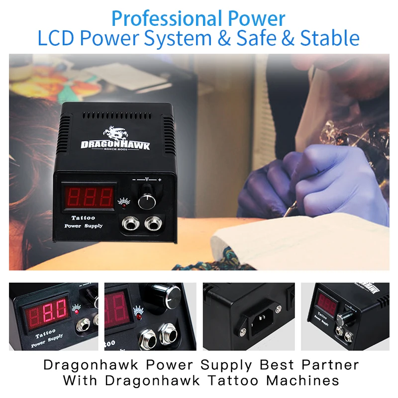 Professional Kit 2 Machine Gun LCD Power Supply Complete Tattoo Kits Starters Artist|gun rail|gun greengun post |