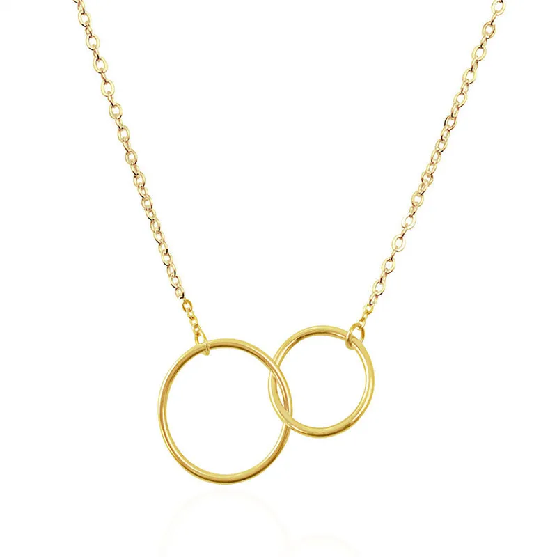 

New Simple Double Circle Necklace Gold Chain Women Initial Eternity Interlocking Hoop Infinity Pendant Statement Jewelry