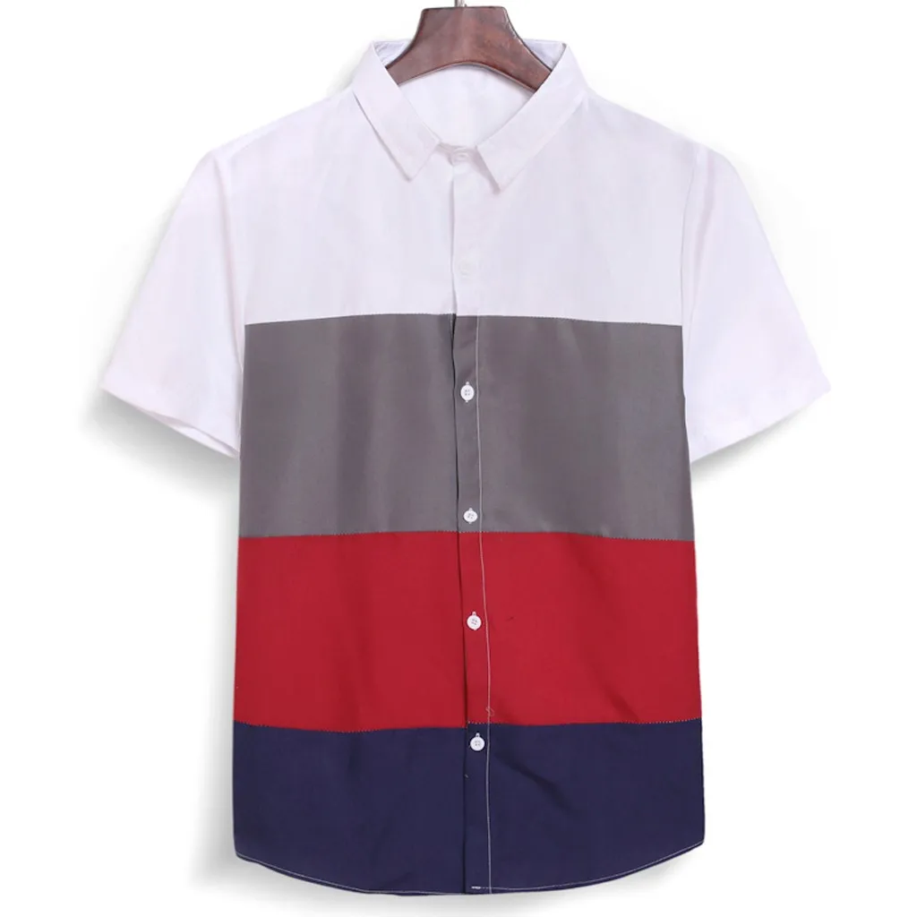 

Men Fashion Casual short Sleeved Summer Men's Thin Lapel Pure Color Shirt Top Blouse Cotton Shirt M-3XL