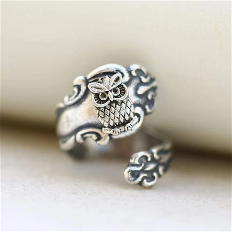 

Ins Retro Simple Style Owl Embossed Opening Adjustable Ring Cute Creative Ladies Ring Ladies Jewelry Party Accessories Best Gift