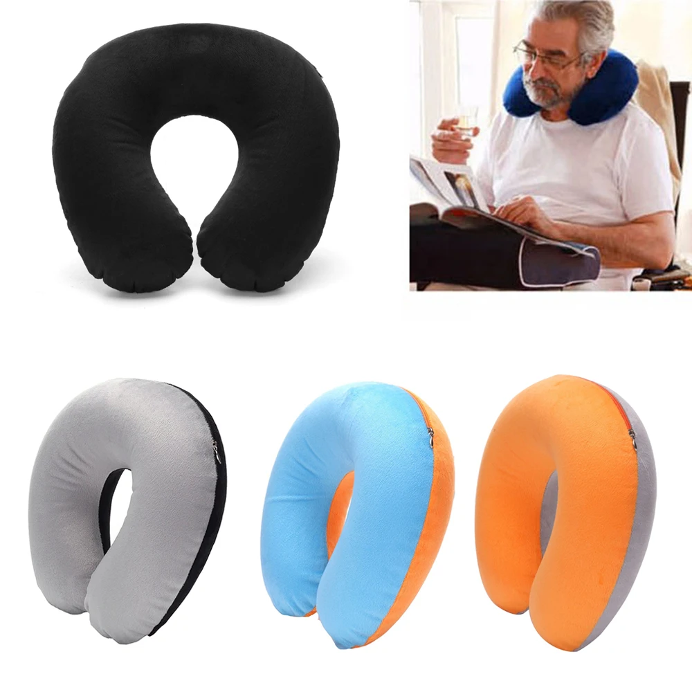 

1Pcs U Shaped Travel Pillow Car Air Flight Inflatable Pillows Neck Support Headrest Cushion Soft Nursing Cushion 4 Color New