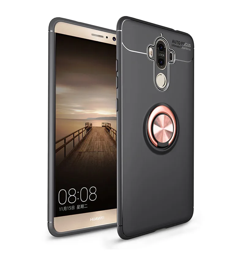 RosegoldBlack Чехол для телефона s для huawei mate 9 Pro, чехол для huawei mate 9, чехол с магнитным кольцом, автомобильный держатель, силиконовый чехол из ТПУ для Huwei mate 9 - Цвет: RosegoldBlack