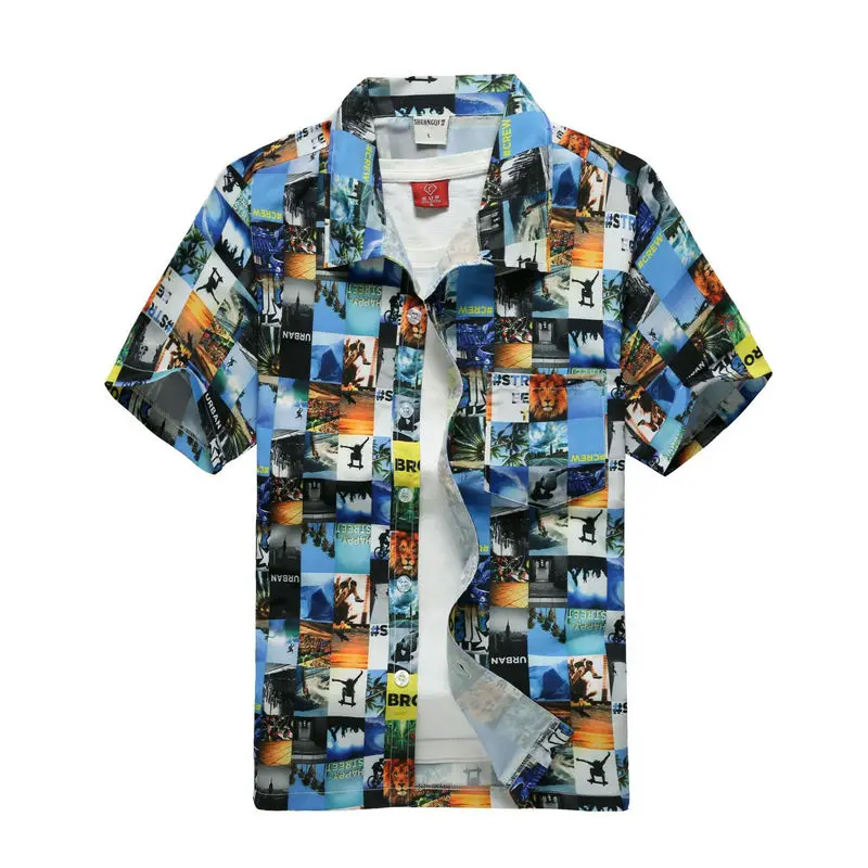 Мужская гавайская рубашка мужская повседневная camisa masculina с принтом пляжные рубашки короткий рукав Новинка азиатские SizeM-5XL - Цвет: Хаки