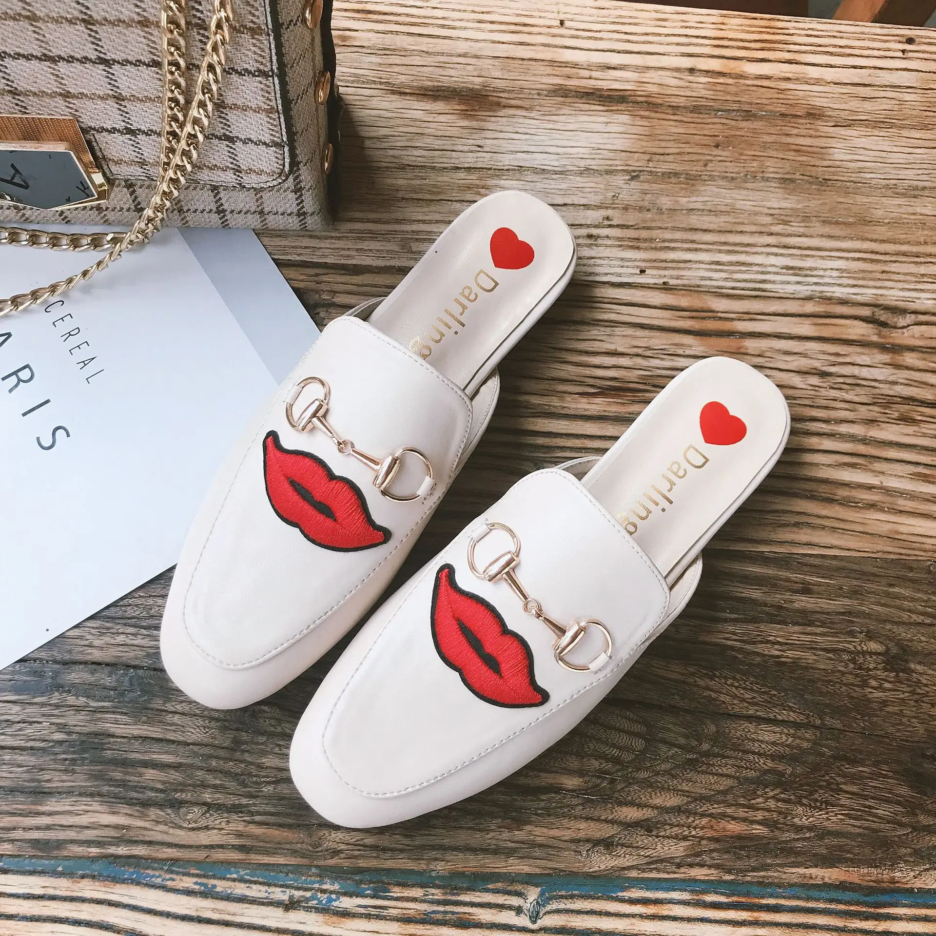 

Muller Flat-heeled Metal Toe New Korean Style Outer Wear LOVE Slippers Women's Shoes Sandals and Slippers