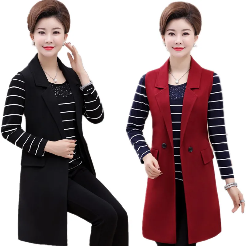 

Plus Size 5XL Elegant Fashion Mom's Vest Long Red Women's Sleeveless Jacket Cotton Women's Vest Feminine Coat Long Waistcoat