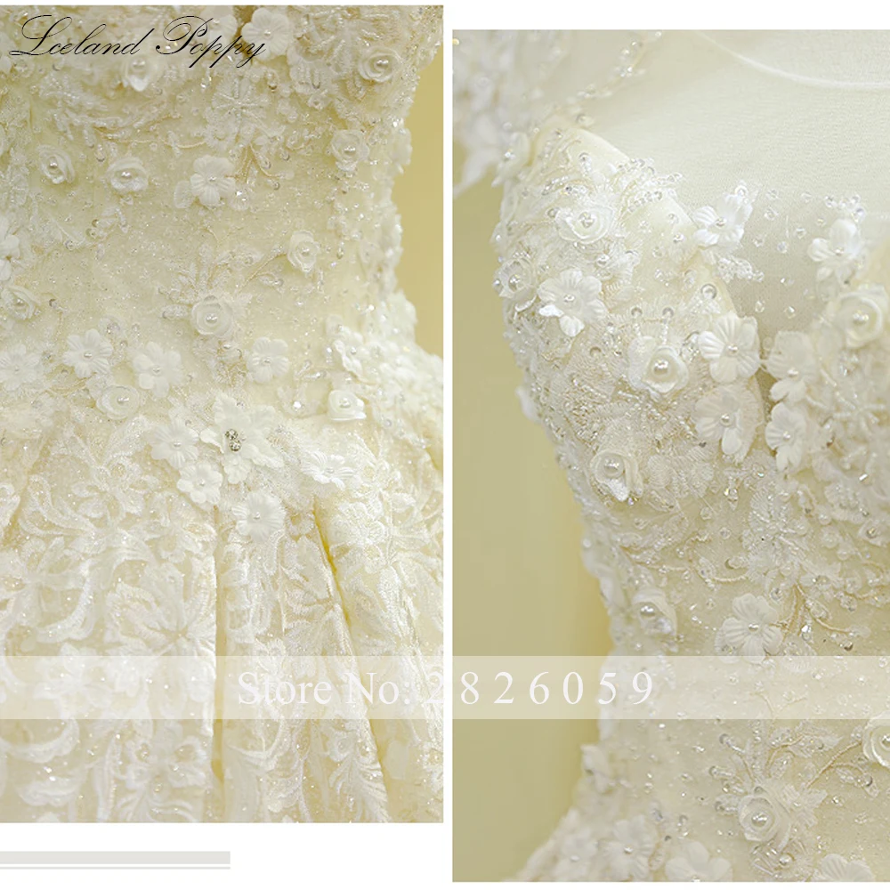 

Lceland Poppy Luxury A-line Scoop Neck Wedding Dresses 2020 Pearls Beaded Shiny Vestido de Novia Bridal Gowns with 3D Flowers