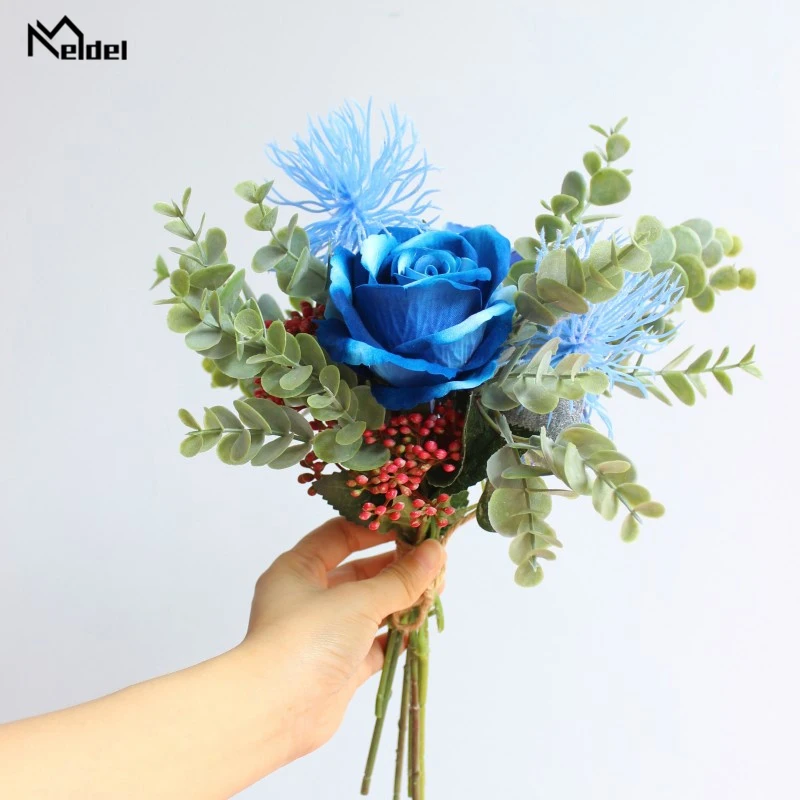 Meldel букет невесты цветок свадебная Королевская Синяя Роза искусственный в
