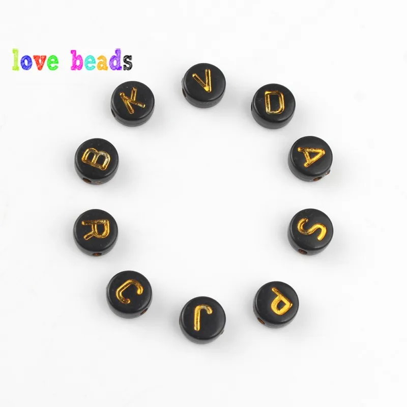 4x7mm Mixed Black&ampGold Letter Beads Round Acrylic for DIY Bracelet Jewellery Making 1.7mm Hole 100/200/500pcs | Украшения и