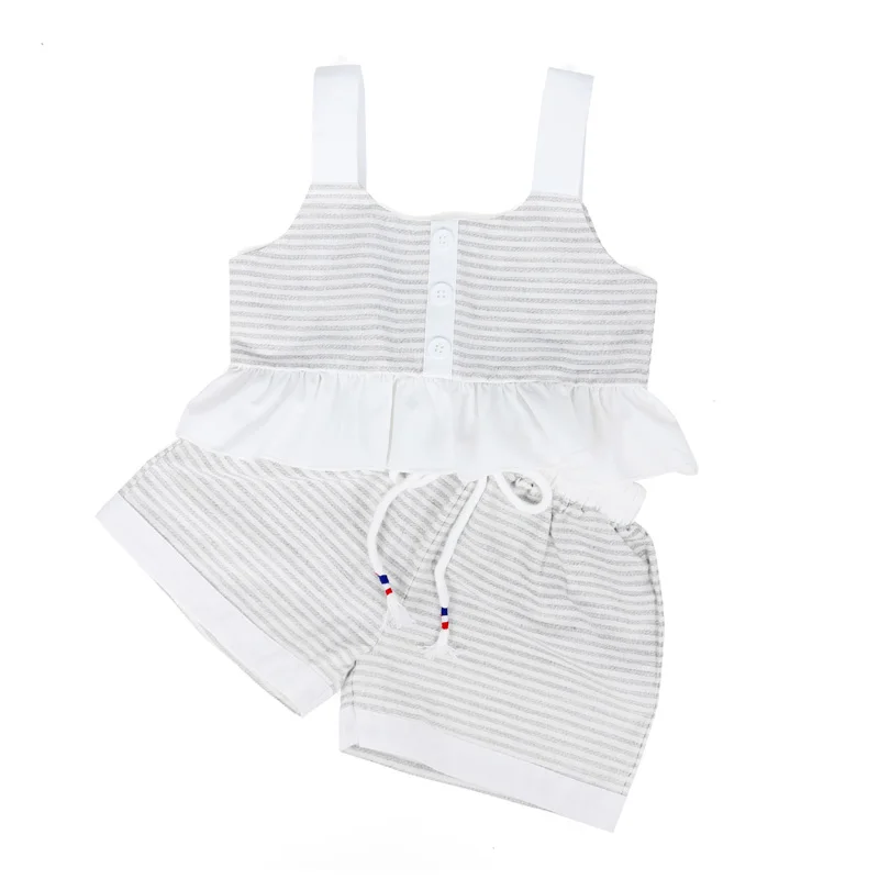 

Kaiya angel 2019 Toddler Girls New design Outfits Sleeveless Ruffle Vest + Striped Shorts Kids 2pcs Summer Clothes