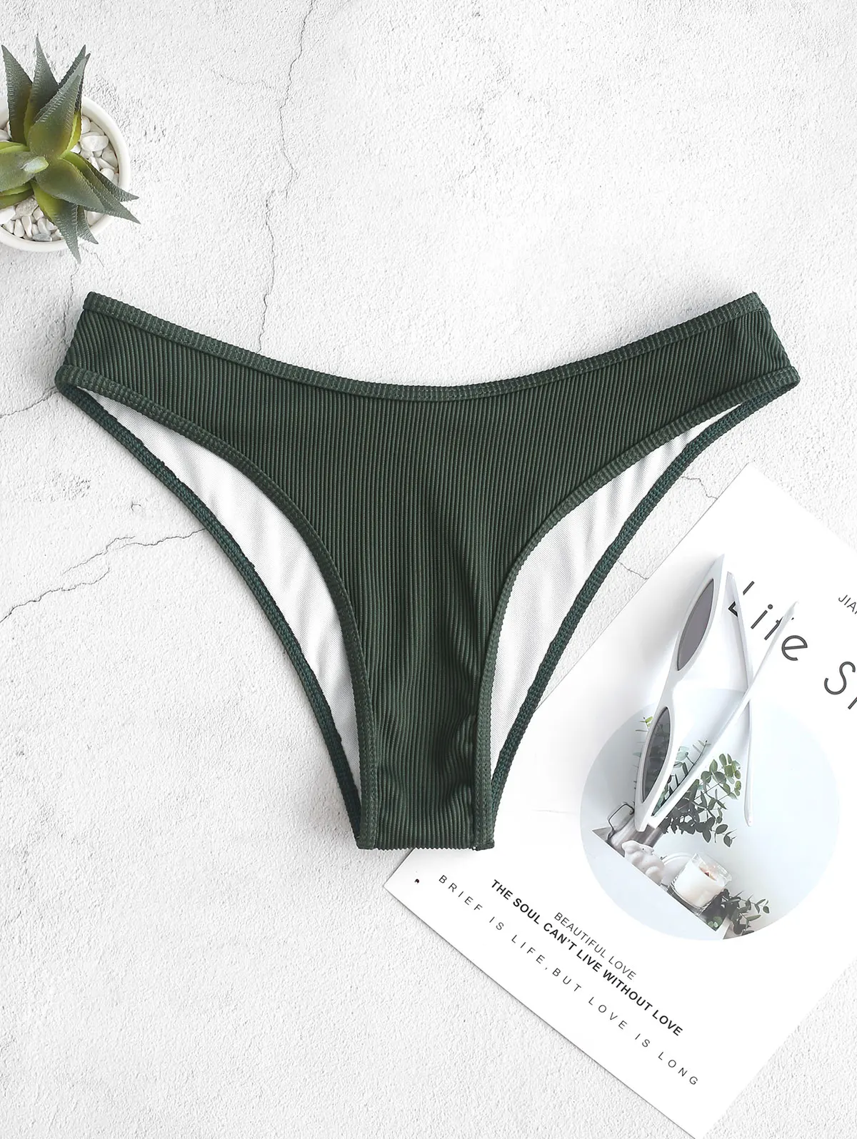 Женский купальник бикини с высокой талией ZAFUL однотонный со средней