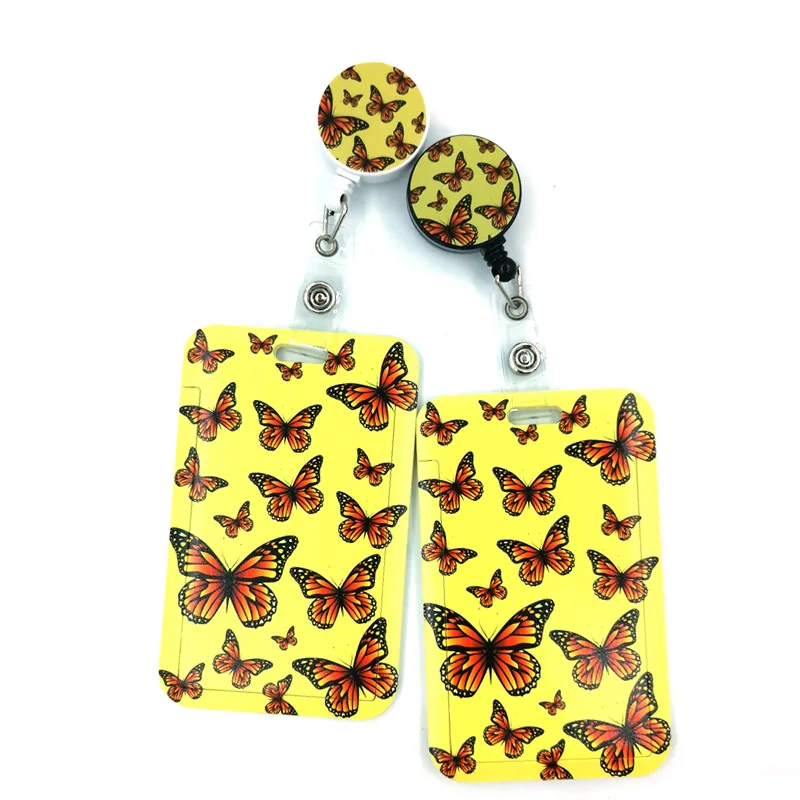 

Yellow Monarch Butterfly Cartoon Retractable Badge Reel Lanyard Nurse ID Business Credit Card Work Badge Holder Office Student