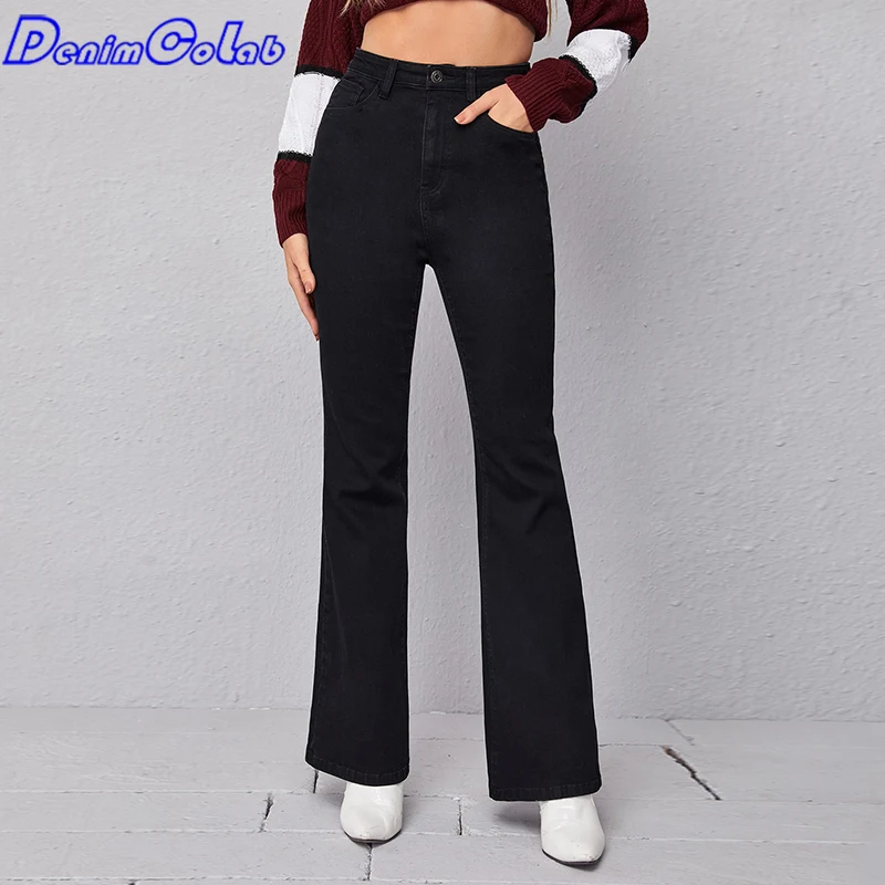 

DenimColab 2021 Autumn Denim Flared Pants High Waist Elastic Women's Jeans Fashion Buttocks Ladies Skinny Stretch Jeans Trousers