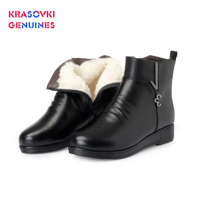 

Krasovki/женские зимние ботинки из натуральной шерсти; Теплая обувь из натуральной кожи на меху; Плюшевые ботильоны; Женские зимние ботинки на п...