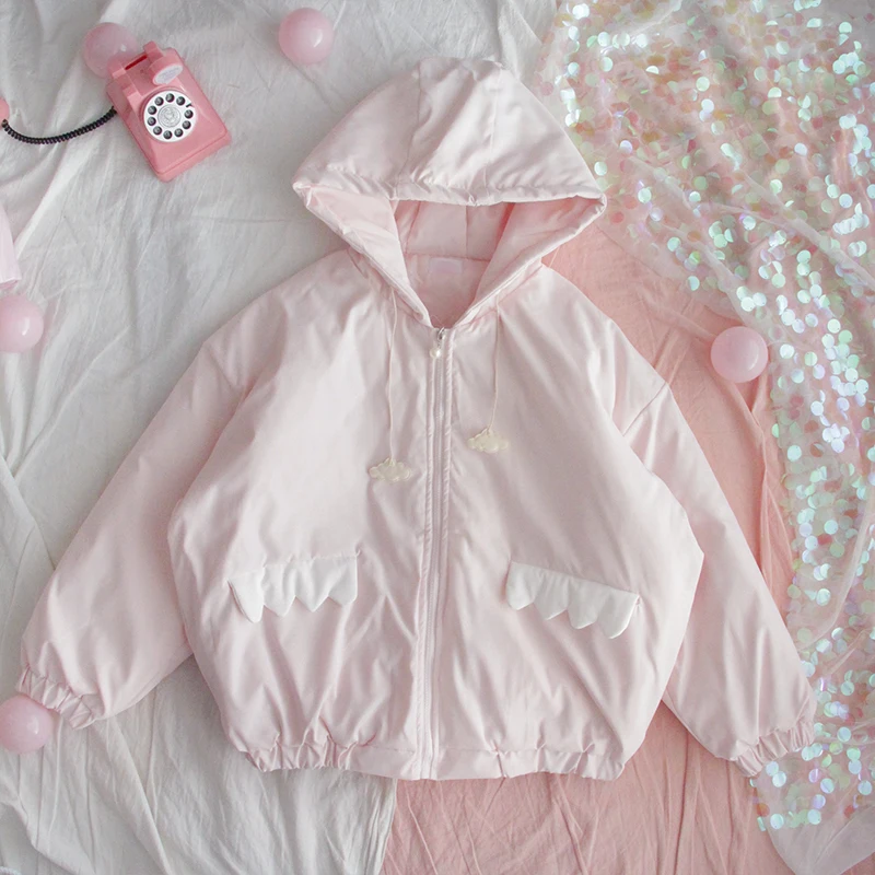Pink Зимняя Милая хлопковая одежда для девочек-подростков; Короткая свободная одежда с капюшоном для студентов; мягкая верхняя одежда с длинными рукавами в стиле колледжа - Цвет: Pink