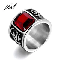 jhsl men red stone rings stainless steel fashion jewelry gift wholesale us large size 7 8 9 10 11 12 13
