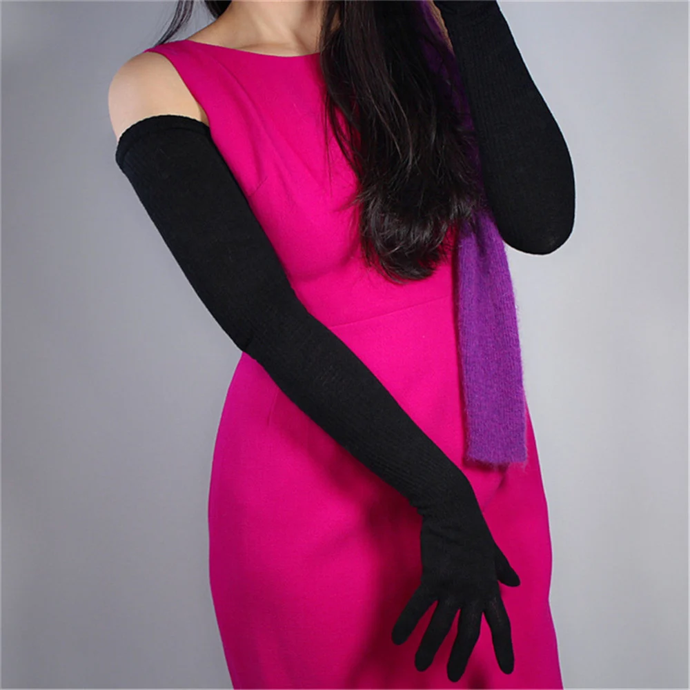 Женские сверхдлинные шерстяные перчатки 70 см вязаные высокоэластичные униформы